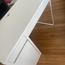 Ikea Micke Desk And Red Swivel Gaming Desktop Chair