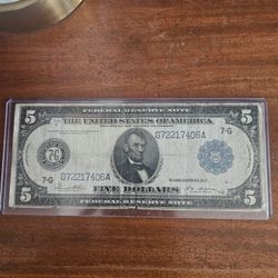 1914 United States 5 Dollars Bill Large 