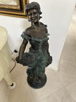 Grape Girl Bronze Statue By A. Moreau