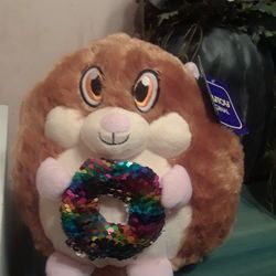 KellyToy Original 10" round stuffed animal brown hamster plush toy w sequins donut NWT Rare $10 Firm