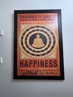 Large Framed Buddha “Happiness” Wall Art – Approx. 39”