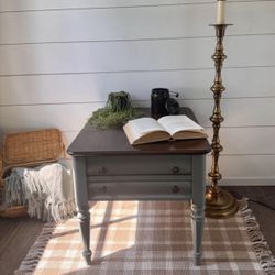 Refinished Modern Cottage Nightstand | Sage Green & Walnut