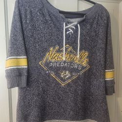 Nashville Predators NHL Womens Long Sleeve V Neck Warm Tie Front Shirt Size L