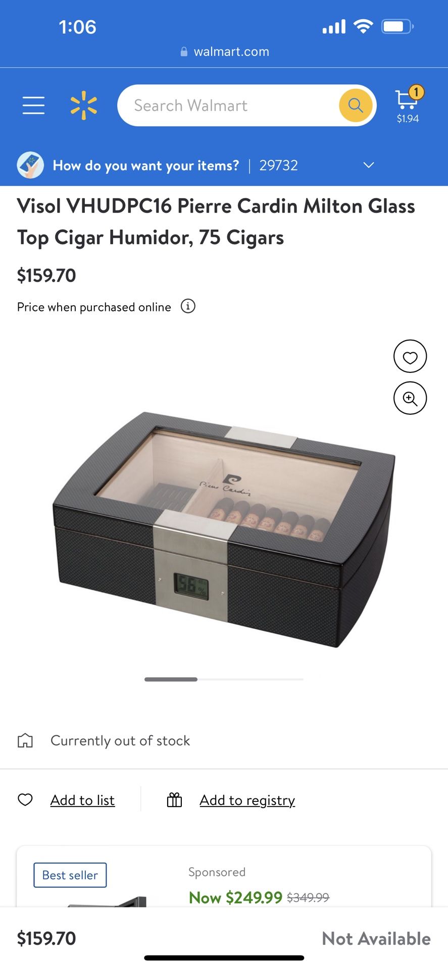Pierre Cardin Milton Glass Humidor