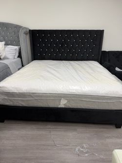 Black Velvet Tufted Wingback Bed Frame