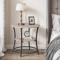 New Round Coffee Table End Table with 2 Storage Shelves Gray