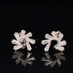 925 Silver CZ Baguette Swirl Earrings 1.50g 180494