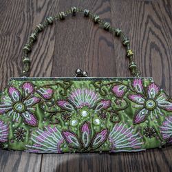 Pink & Green Satin Beaded Purse