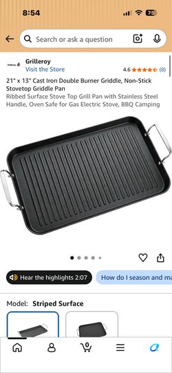 Grilleroy Cast Iron Double Burner Griddle Pan