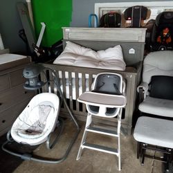 Babyset. Crib Changing Table  Highchair  Rocker & 2 Car Seats