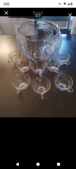 Indiana Glass Lancaster Celebration Punch Bowl Set c1960s Made in USA