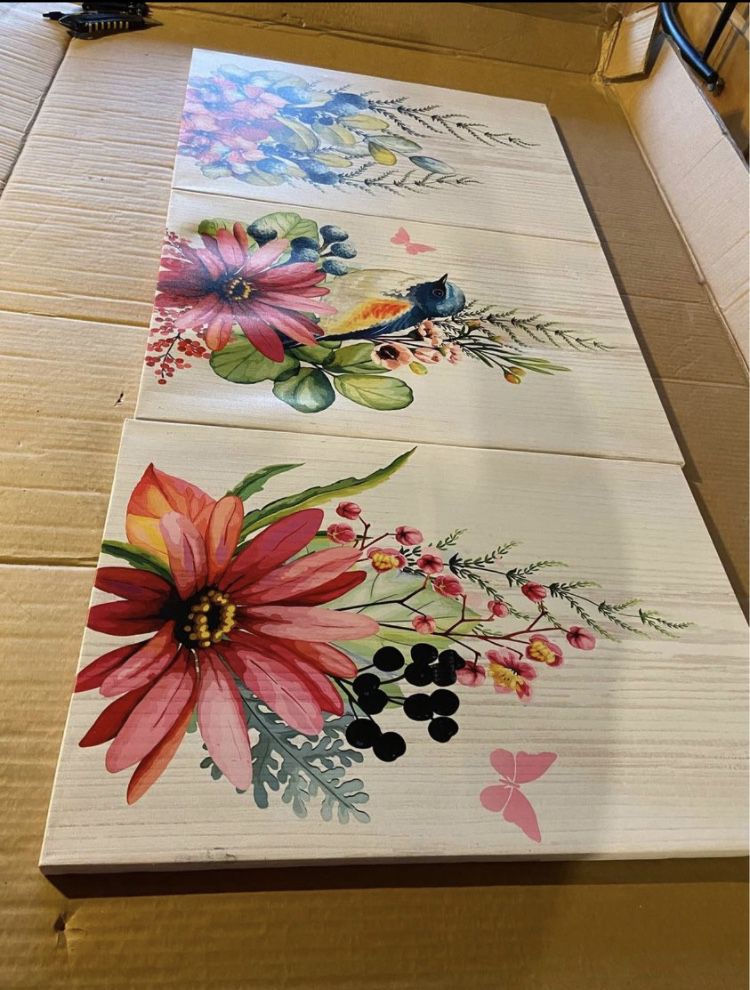 Canvas Decorations Flowers And Birds 