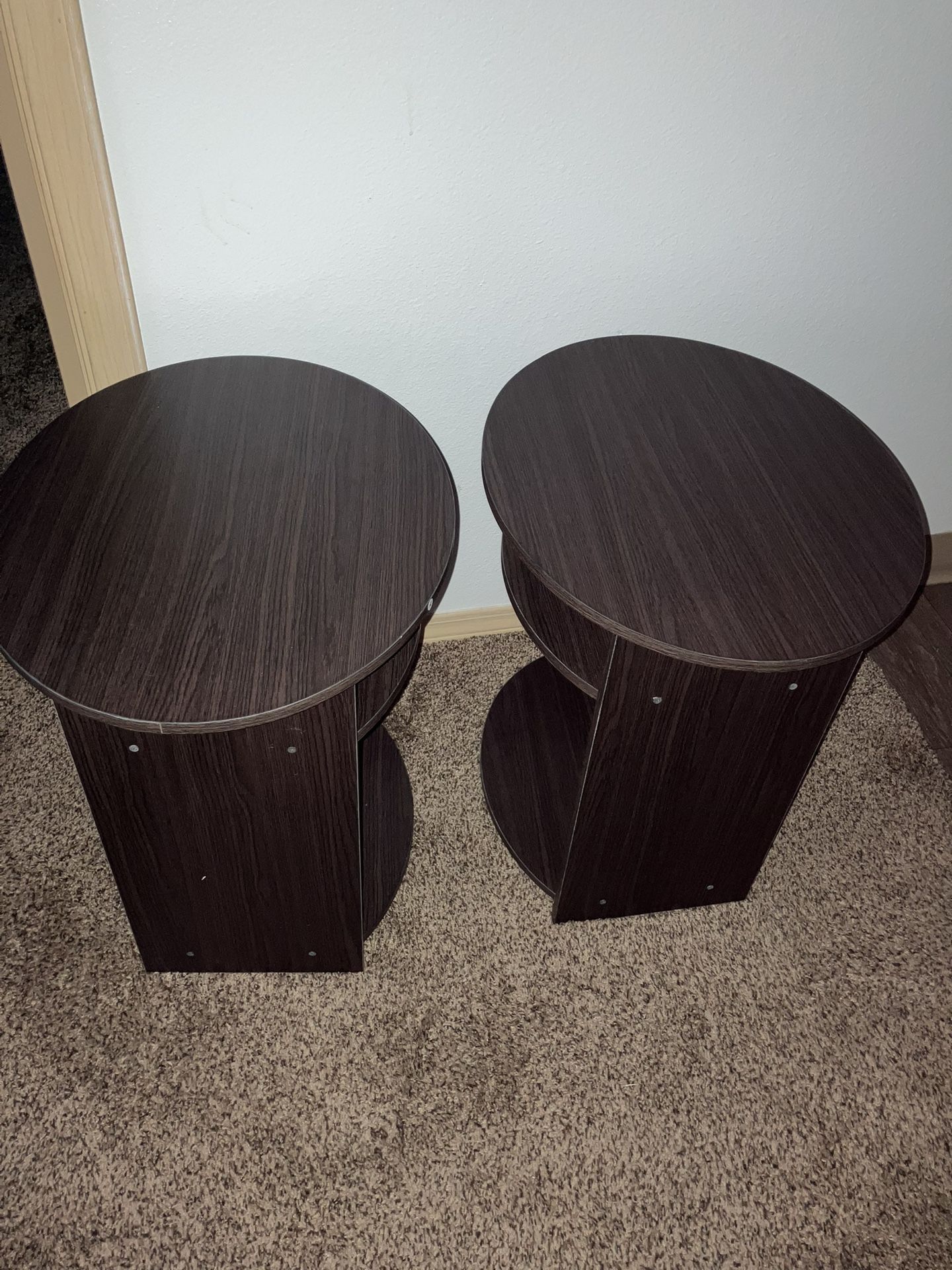 2 Furinno Jaya Simple Design Oval End Tables. New. Never Been Used(See & Click On Pictures)