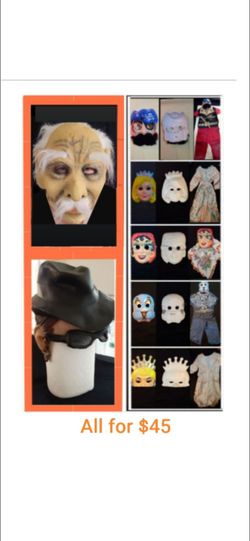 John Belushi Mask, Ugly Old Man Mask, PLUS 10 bonus vintage children's costumes..