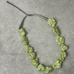 925 Sterling Silver Green Turqoise Nuggets Necklace 