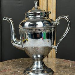 Vintage Silver Plated Coffee Tea Pot Ornate Pedestal Teapot