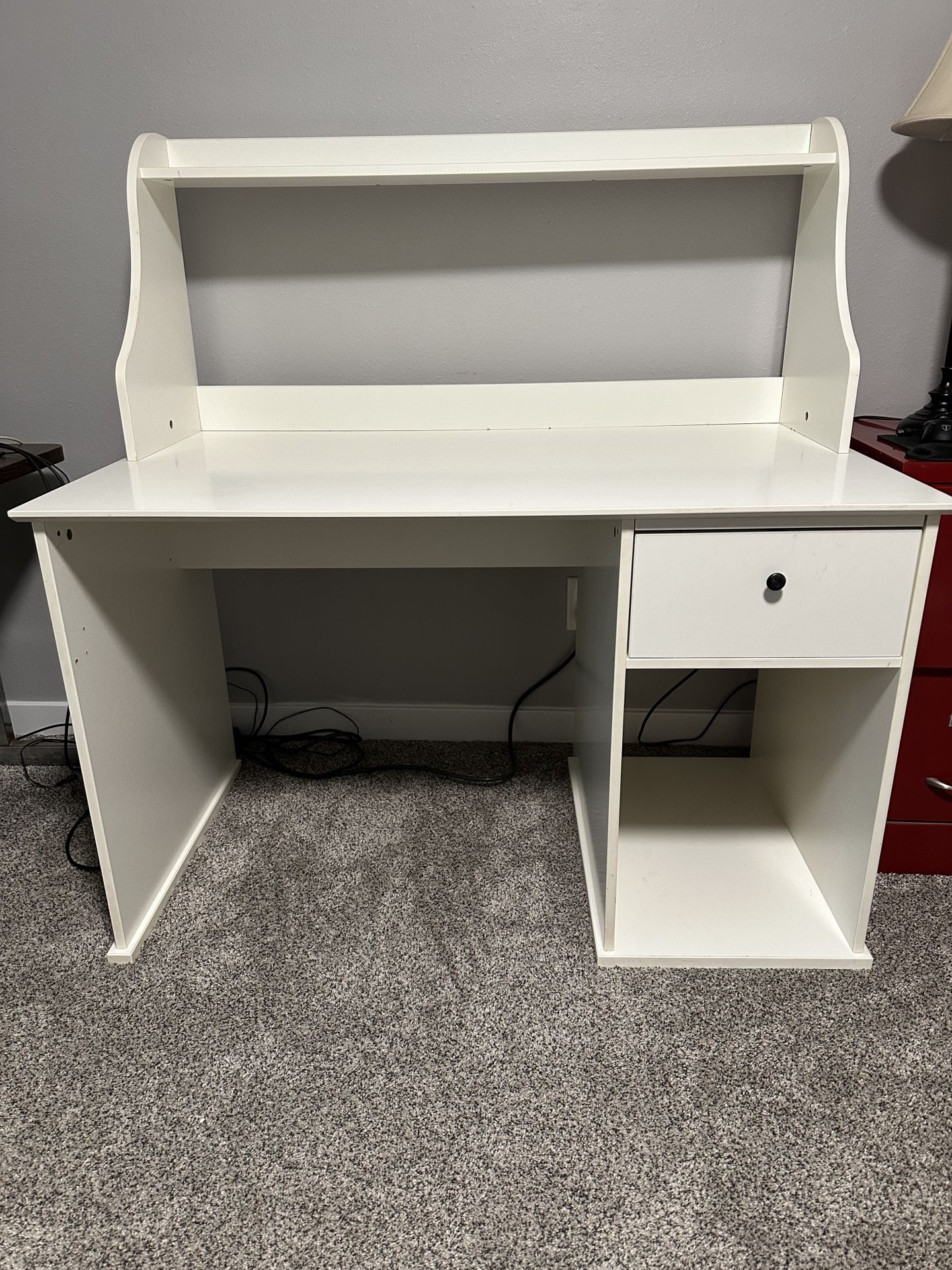 White IKEA Desk With Drawer.