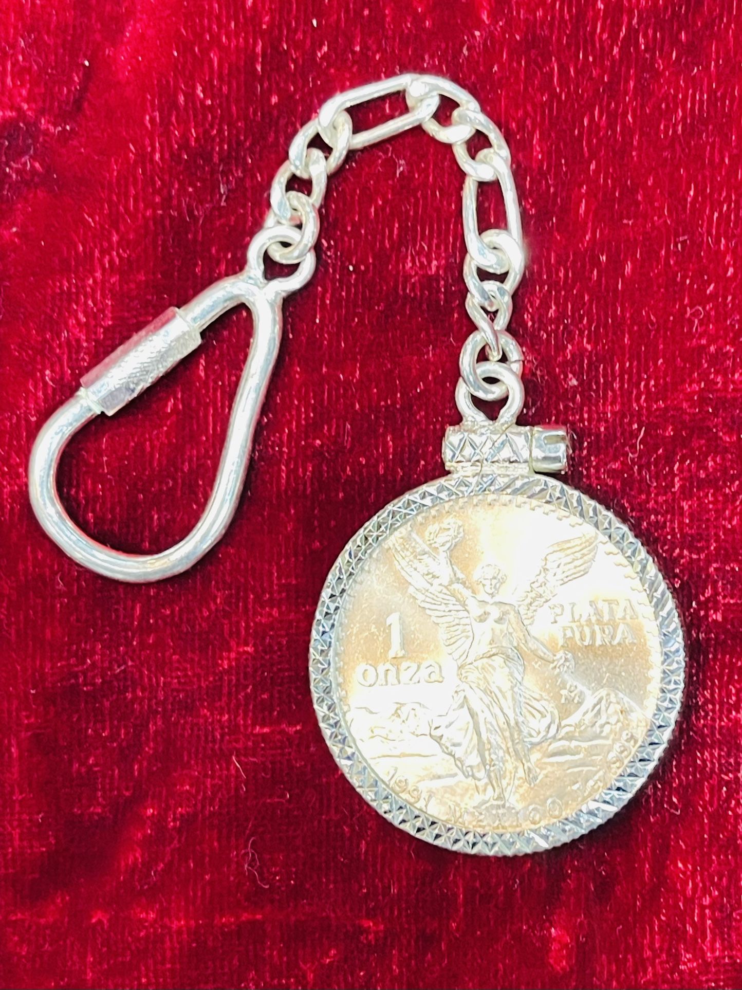 1991 Libertad 1 Oz Silver Keychain Onza 999 Plata Pura .925 Sterling Moneda Coin