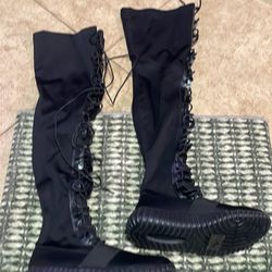 Over The Knee Black Lace Boots Size 7