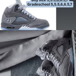 JORDAN 5 WOLF GREY Boys Size 5,5.5,6,6.5,7 Gradeschool Size 5,5.5,6,6.5,7  