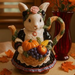 Vintage Bunny Teapot – 1993 Taiwan – Harvest & Fall Decor