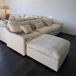 Cloud Slim Modular Sofa Chaise - 4-Seat Modern Sectional wI Reversible Ottoman - NEW + Free Delivery