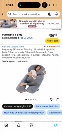 Pregnancy Pillows for Sleeping, 59 Inch U-Shaped Full