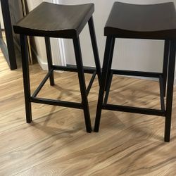 2  Black Metal and Brown Wood Tall 24 Inches  Chairs 