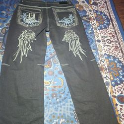 Mens Vintage Embroidered Jeans - Loose Fit, Straight Leg, Hip Hop Dance Style - Durable Denim, All-Season Comfort