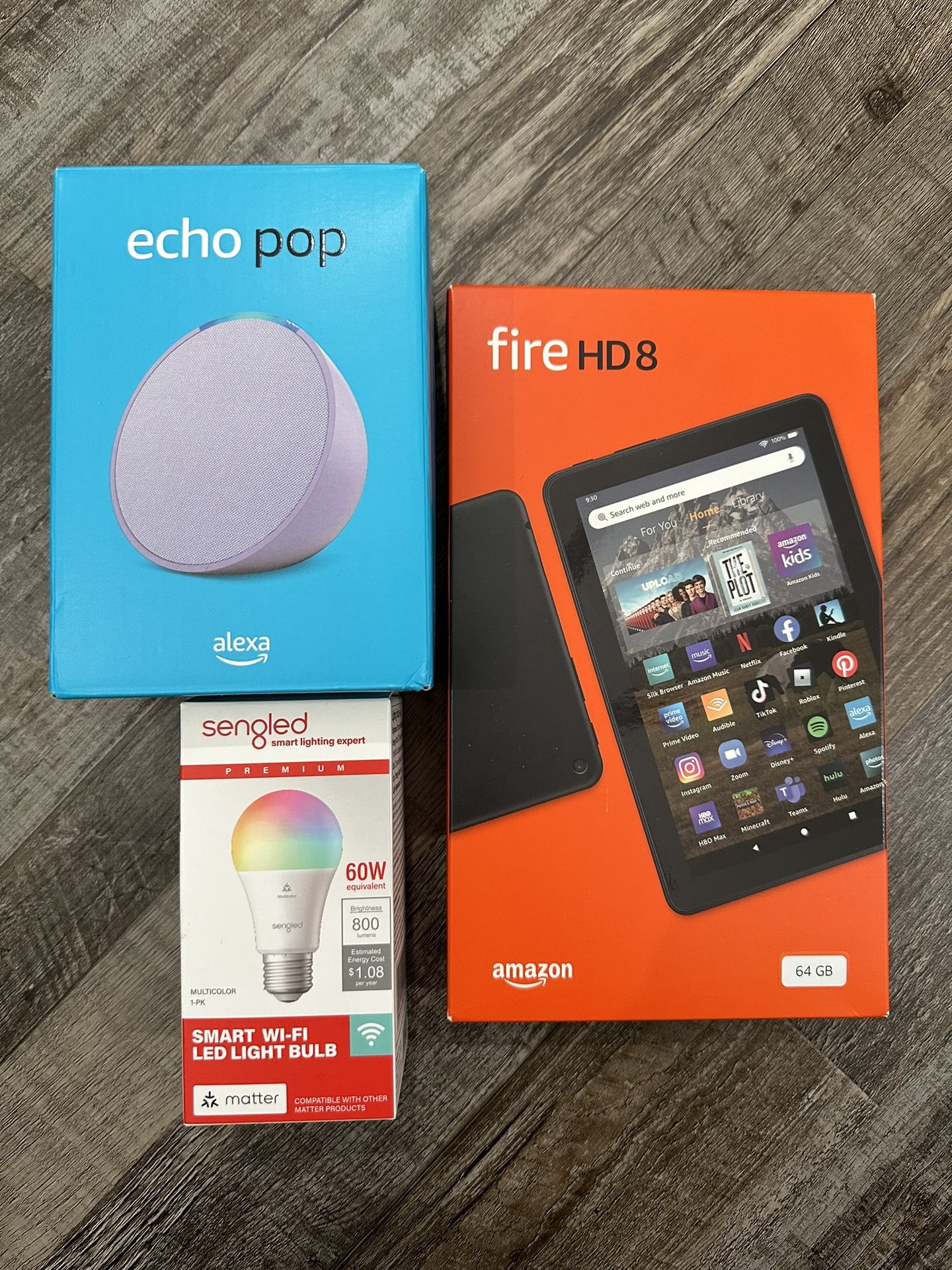Bundle (Fire HD 8, Echo Pop, & Smart Bulb)