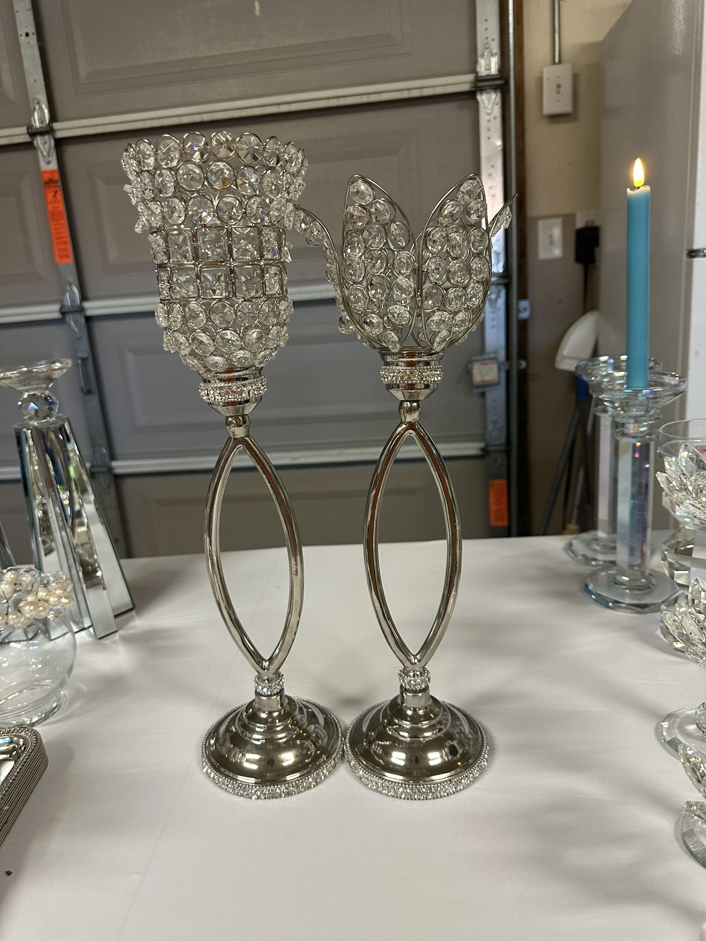 Silver And Bling Candle Holders