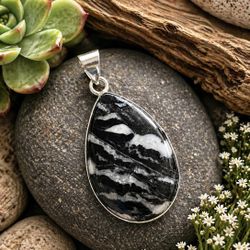 Zebra Jasper/White Buffalo Silver 2” Pendant