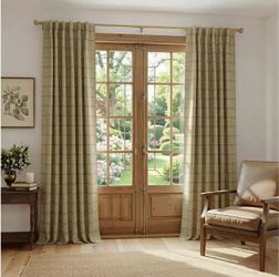 100% Blackout Plaid Farmhouse Curtains 84 Inch Long 2 Panels Set for Living Room Bedroom Checkered Drapes Thermal Insulated Privacy Protection Rod Poc