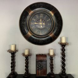 Solid Carved Wood Pillar Candleholders Set Of 6 Candles