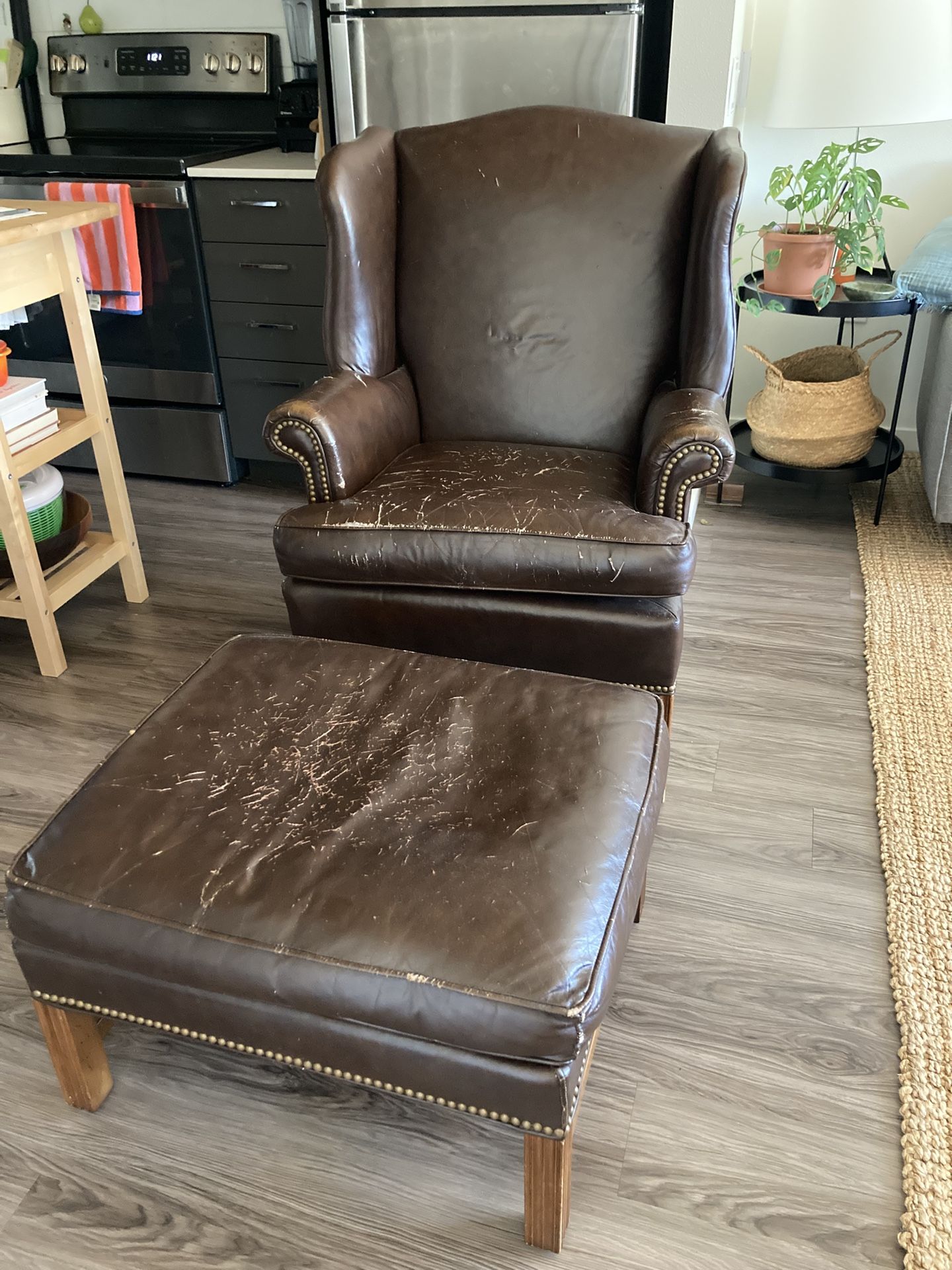 Leather Armchair + Ottoman