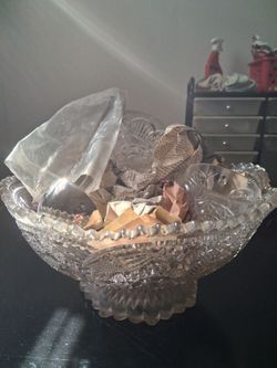 Cut-Glass Punch Bowl Set w/Ladle