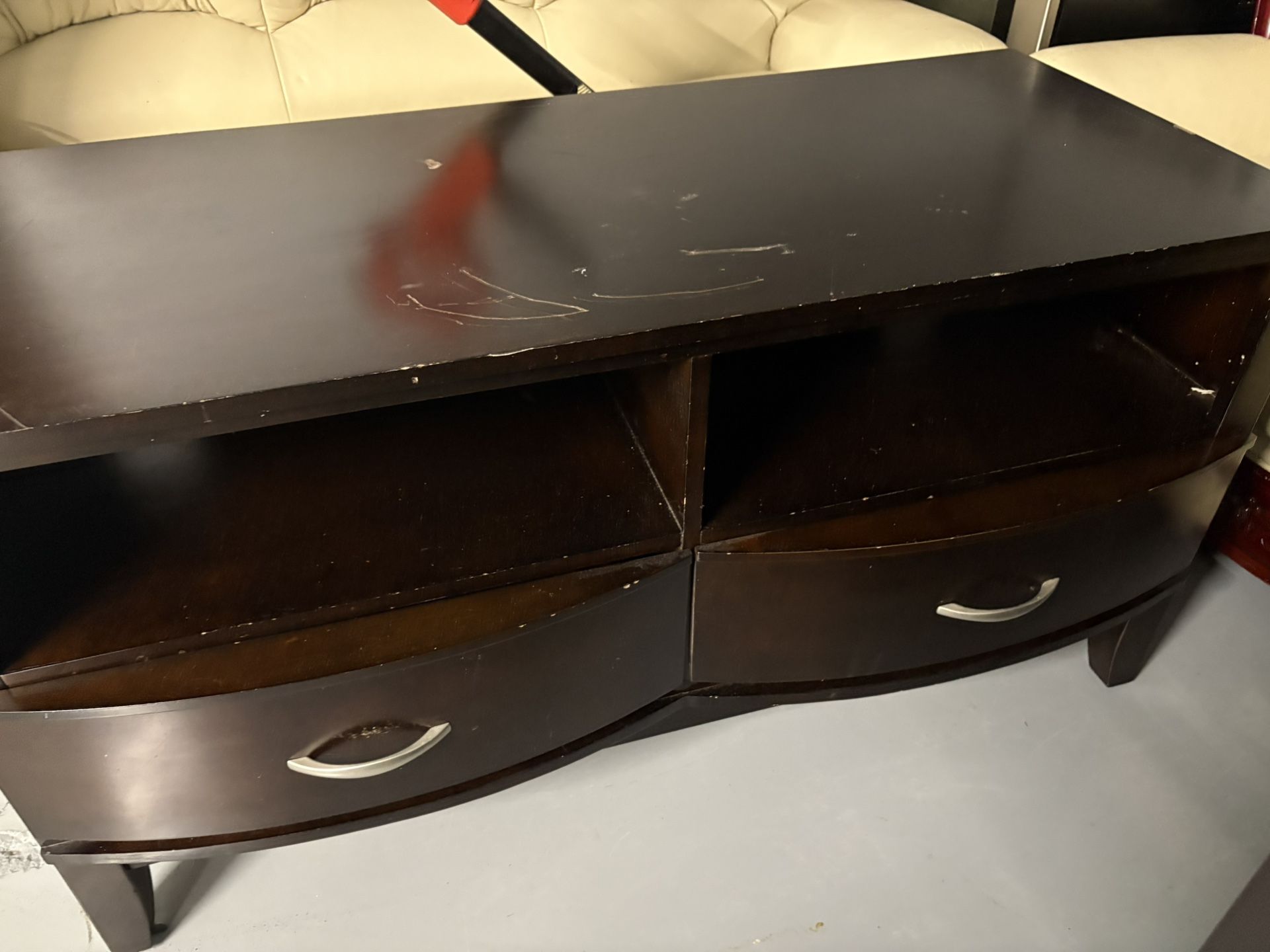 Dark Wood TV Stand + Matching Storage Tower