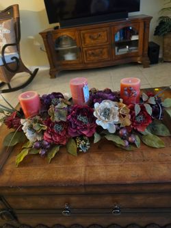 Floral Centerpiece with Three Pillar Candles
