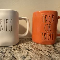 2 Ceramic Coffee Cups Halloween and Zodiac 