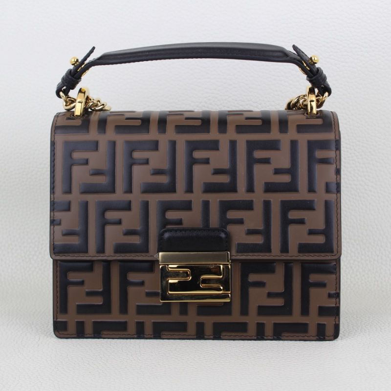 Fendi Kan U FF Zucca Embossed Shoulder Bag with Original Box