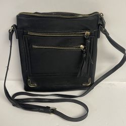 Black Leather crossbody tpurse  zodiac sign liner  zipper pockets HB367
