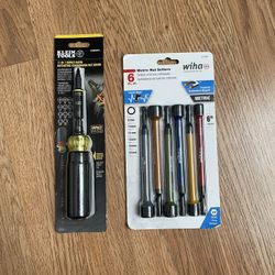 Klein Tools 11 In 1 Screwdriver& Wiha 6 Pc Metric Nut Setters 