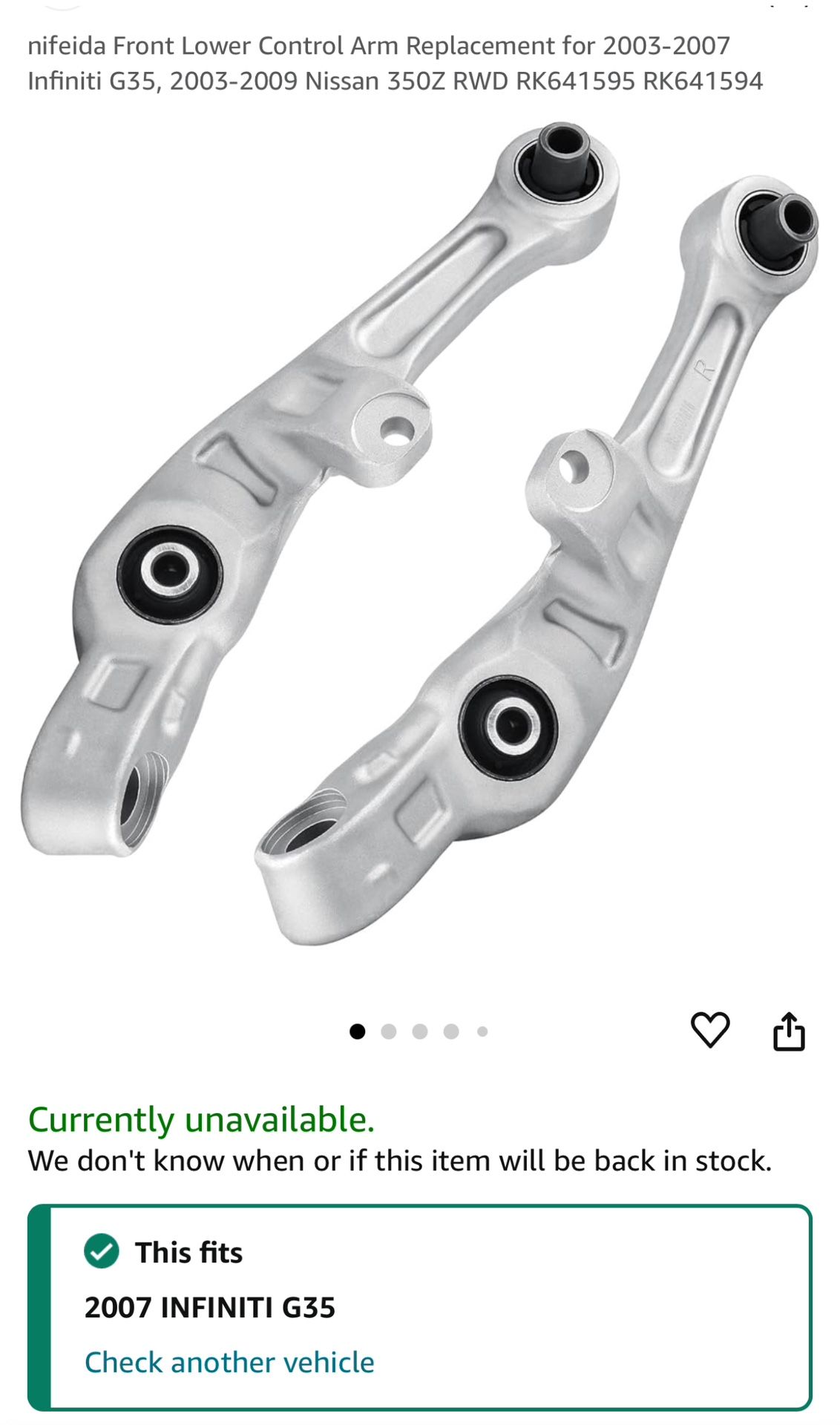 05-08 Infiniti G 35 Lower Control Arm