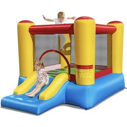 New in Box Inflatable Bounce House, Jumping Castle with Slide, Bouncing Area, Basketball Rim, Indoor Outdoor Bouncy House