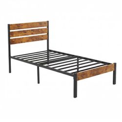 Industrial Metal and Wood Bed Frame