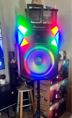 PIONEER 700 WATT Party Speaker w/ Stand + Microphone, Bluetooth, DJ & Karaoke Ready, LED Lights