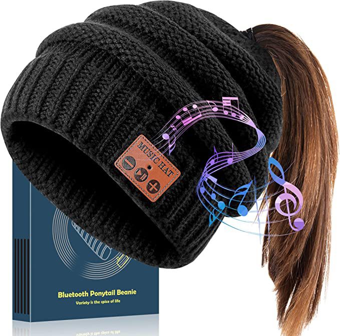 Bluetooth Beanie for Women with Ponytail Hole