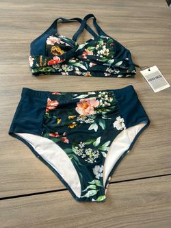 New Women’s Turquoise  Floral Swimsuit Set Hanna Nikole Size L
