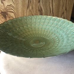 Beautiful Green/gold Glass Serving Dish, Party Dish