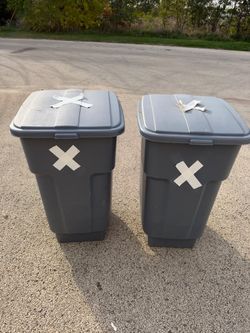 2 Heavy-Duty Wheeled Trash Cans w/ Attached Lids – $25 Each or $40 Both
